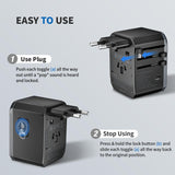 EPICKA Universal Travel Adapter, International Power Adapter with 2 USB - A & 3 USB - C Ports Wall Charger - Worldwide Travel Essentials, European Travel Plug Adapter for UK/US/AU (TA - 105C, Black)