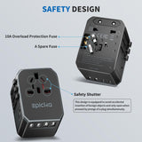 EPICKA Universal Travel Adapter, International Power Adapter with 2 USB - A & 3 USB - C Ports Wall Charger - Worldwide Travel Essentials, European Travel Plug Adapter for UK/US/AU (TA - 105C, Black)