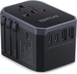 EPICKA Universal Travel Adapter, International Power Adapter with 2 USB - A & 3 USB - C Ports Wall Charger - Worldwide Travel Essentials, European Travel Plug Adapter for UK/US/AU (TA - 105C, Black)