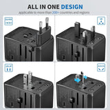 EPICKA Universal Travel Adapter, International Power Adapter with 2 USB - A & 3 USB - C Ports Wall Charger - Worldwide Travel Essentials, European Travel Plug Adapter for UK/US/AU (TA - 105C, Black)