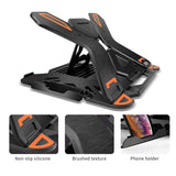 Ergonomic Adjustable Laptop Stand for Desk with Phone Holder & 360° Rotation - Foldable Portable Stand for 10 - 17" Laptops, MacBook Pro 16", Gaming Laptops, Tablets | Heavy - Duty & Ventilated Design