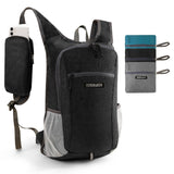 ESDLKH Small Hiking Backpack with Detachable Front Phone Holder, Foldable Packable Back pack with Chest and Waist Strap, Lightweight Daypack for Women Men (Black, 15L)