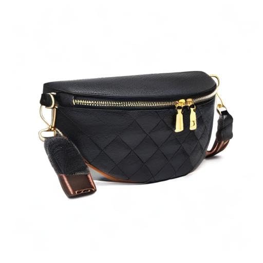 Eslcorri Fashion Waist Packs for Women - Quilted Vegan Fanny Packs Leather Waist Purse Anti Theft Crossbody Belt Bag for Sports Workout Traveling Running Casual - Black