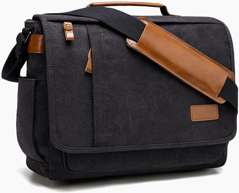 ESTARER 13 - 14 Inch Laptop Messenger Bag Water - Resistant Canvas Shoulder Bag for Business College, Grey