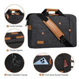 ESTARER 3 In 1 Laptop Bag for Men, 17 - 17.3 Inch Computer Bag Laptop Backpack for Work/Travel/Business, Convertible Briefcase Water Resistant Canvas Messenger Bag (Dark Grey)