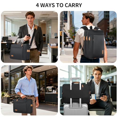 ESTARER 3 In 1 Laptop Bag for Men, 17-17.3 Inch Laptop Backpack Computer Satchel Bag for Work/Travel/Business, Convertible Briefcase Water resistant Nylon Messenger Backpack (Black)