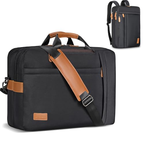 ESTARER 3 In 1 Laptop Bag for Men, 17-17.3 Inch Laptop Backpack Computer Satchel Bag for Work/Travel/Business, Convertible Briefcase Water resistant Nylon Messenger Backpack (Black)
