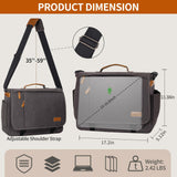 ESTARER Computer Messenger Bag 15 - 15.6 inch, Water - resistant Canvas Work Bag Briefcase, Laptop ShoulderSatchel with Buckles, Grey