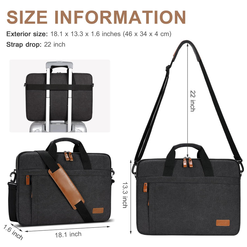 ESTARER Laptop Bag 17 - 17.3 Inch, Computer Bags for Men Water - resistant Canvas Laptop Case Slim Laptop Sleeve Fits Hp/Dell/Asus/Lenovo/Acer, Dark Grey
