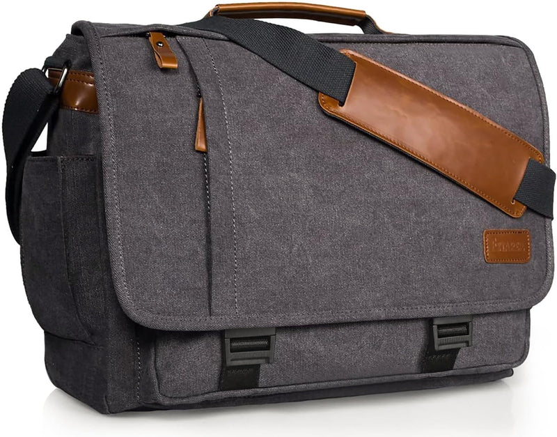 ESTARER Men Messenger Bag 17 - 17.3 Inch Laptop Bag Water - resistant Canvas Computer Shoulder Bag Briefcase for Work College Travel, Grey