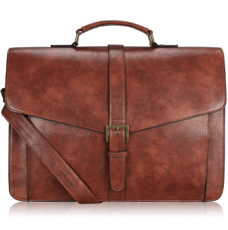 ESTARER Men's Leather Briefcase 15.6 Inch Laptop Messenger Bag for Office/Business/Travel, Professional Leather Computer Briefcase - type Portfolios, Vintage Brown