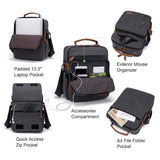 ESTARER Mens Medium Messenger Bag for 13.3'' laptop, Water - resistant Vertical 12.9'' Shoulder Bag Tablet Carry Case