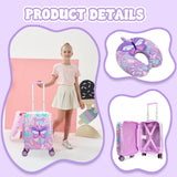 Esteemly Kid's Luggage Set 5 Piece Suitcase Set 16" Hardside Luggage with Spinner Wheels Girls Carry on Toddler Travel Rolling Suitcase with Neck Pillow Airline Approved