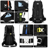 Esup 50L Camping Hiking Backpack Men with rain cover 45l+5l Lightweight Backpacking Backpack Travel Backpack (Black New)