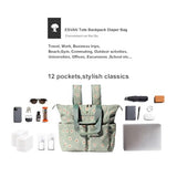 ESVAN Diaper Tote Bag Totepack Backpack 2 in 1 for Women Multifunctional Large Capacity with Insulated Pockets Travel (Corduroy matcha daisy)