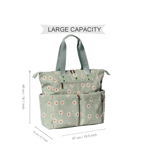 ESVAN Diaper Tote Bag Totepack Backpack 2 in 1 for Women Multifunctional Large Capacity with Insulated Pockets Travel (Corduroy matcha daisy)