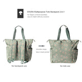 ESVAN Diaper Tote Bag Totepack Backpack 2 in 1 for Women Multifunctional Large Capacity with Insulated Pockets Travel (Corduroy matcha daisy)