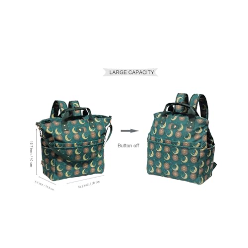 ESVAN Diaper Tote Bag Totepack Backpack Crossbody Bag 3 in 1 for Women Laptop Backpack Multifunctional with Insulated Pockets (Corduroy Dark Green Moon)