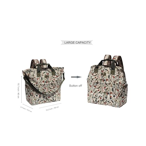 ESVAN Diaper Tote Bag Totepack Backpack Crossbody Bag 3 in 1 for Women Laptop Backpack Multifunctional with Insulated Pockets (Corduroy Leaf Bird)