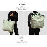 ESVAN Diaper Tote Bag Totepack Backpack Crossbody Bag 3 in 1 for Women Laptop Backpack Multifunctional with Insulated Pockets (Corduroy Matcha Daisy)