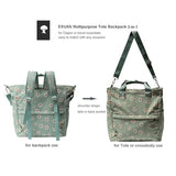 ESVAN Diaper Tote Bag Totepack Backpack Crossbody Bag 3 in 1 for Women Laptop Backpack Multifunctional with Insulated Pockets (Corduroy Matcha Daisy)