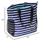 ESVAN Original Floral Water Resistant Tote Bag Large Shoulder Bag with Multi Pockets for Gym Hiking Picnic Travel Beach Daily Bags (Blue - white - flower)