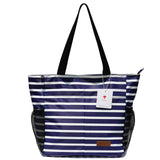 ESVAN Original Floral Water Resistant Tote Bag Large Shoulder Bag with Multi Pockets for Gym Hiking Picnic Travel Beach Daily Bags (Blue - white - flower)