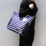 ESVAN Original Floral Water Resistant Tote Bag Large Shoulder Bag with Multi Pockets for Gym Hiking Picnic Travel Beach Daily Bags (Blue - white - flower)