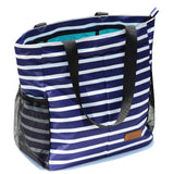 ESVAN Original Floral Water Resistant Tote Bag Large Shoulder Bag with Multi Pockets for Gym Hiking Picnic Travel Beach Daily Bags (Blue - white - flower)