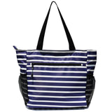 ESVAN Original Floral Water Resistant Tote Bag Large Shoulder Bag with Multi Pockets for Gym Hiking Picnic Travel Beach Daily Bags (Blue - white - flower)