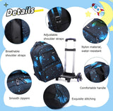 ETAISHOW Galaxy Rolling Backpack for Boys Girls Backpack with Wheels for Elementary School Kids Wheeled Bookbag Blue Black