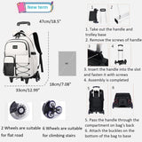 ETAISHOW Rolling Backpack for Boys with Wheels Roller Backpack Wheeled School Bag for Teen Boys White