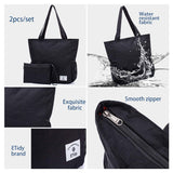 ETidy Large Capacity Foldable Tote Bag With Zipper Water - resistant Sandproof Women Beach Bag Handbag Gym Bag Travel Shopping Bag(Black)