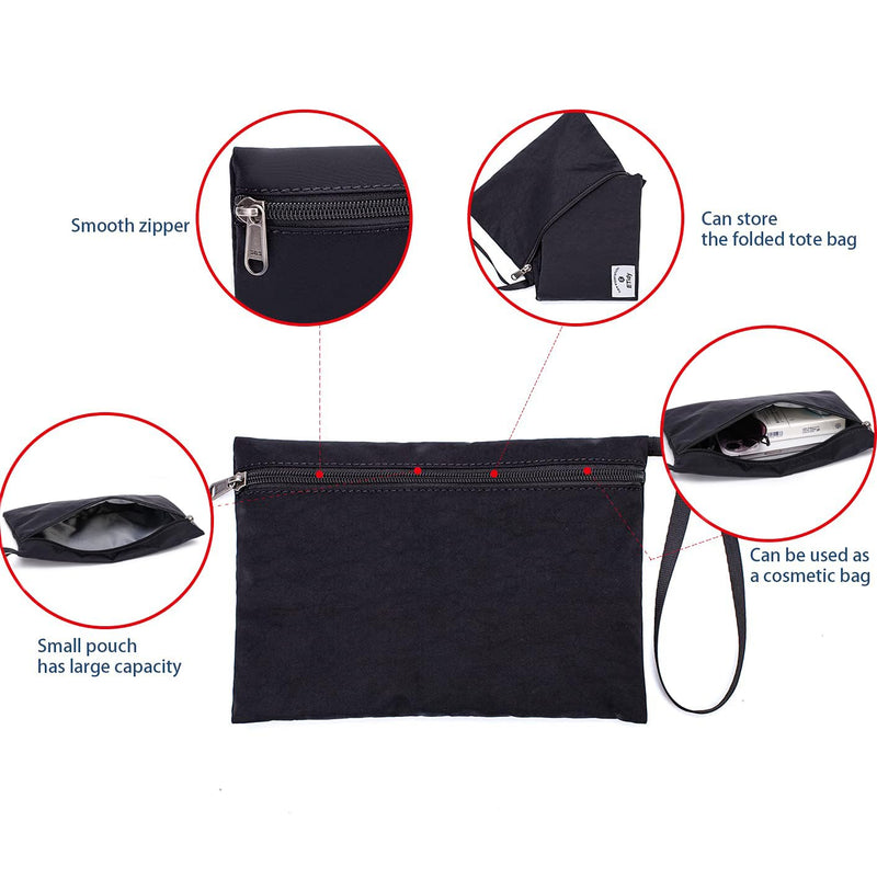 ETidy Large Capacity Foldable Tote Bag With Zipper Water - resistant Sandproof Women Beach Bag Handbag Gym Bag Travel Shopping Bag(Black)