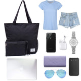 ETidy Large Capacity Foldable Tote Bag With Zipper Water - resistant Sandproof Women Beach Bag Handbag Gym Bag Travel Shopping Bag(Black)