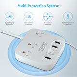 European Travel Plug Adapter, FOVAL EU UK US Power Strip with USB C and 4 USB Ports, 3 AC Outlets, Wall Mountable, 5ft Extension Cord, Compact for Travel, Cruise Ship, Home Office (White)