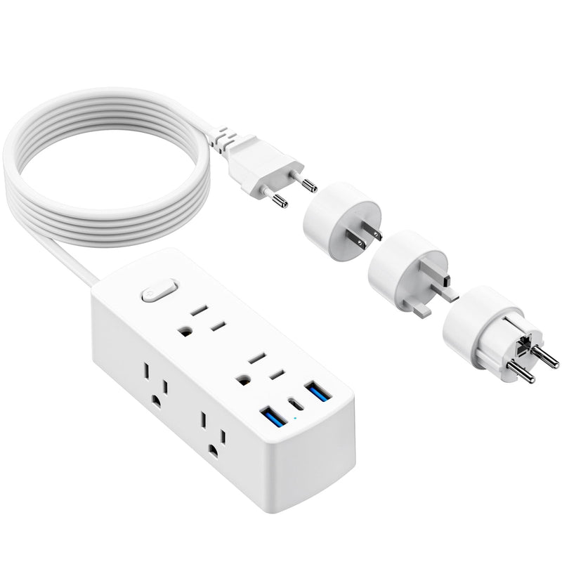 European Travel Plug Adapter, Olcorife Universal Travel Adapter for EU UK US AUS, 6 Outlets 3 USB Ports with 5ft Extension Cord, International Power Adapter for US to Europe UK AUS