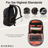 EVERKI Glide 17.3 Inch Laptop Backpack for Men & Women - Heavy - Duty, Water - Resistant Bookbag with Reflective Strips for College, Travel or Motorcycle (Black, EKP129)
