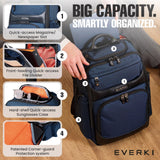 EVERKI Onyx Premium Business Executive Laptop Backpack - Ballistic Nylon and Leather Office Backpack Laptop Bag, Travel Friendly Office Bagpack, Dedicated Compartment up to 15.6 Inch (EKP132N), Navy