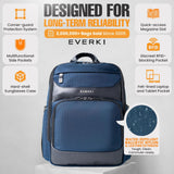 EVERKI Onyx Premium Business Executive Laptop Backpack - Ballistic Nylon and Leather Office Backpack Laptop Bag, Travel Friendly Office Bagpack, Dedicated Compartment up to 15.6 Inch (EKP132N), Navy