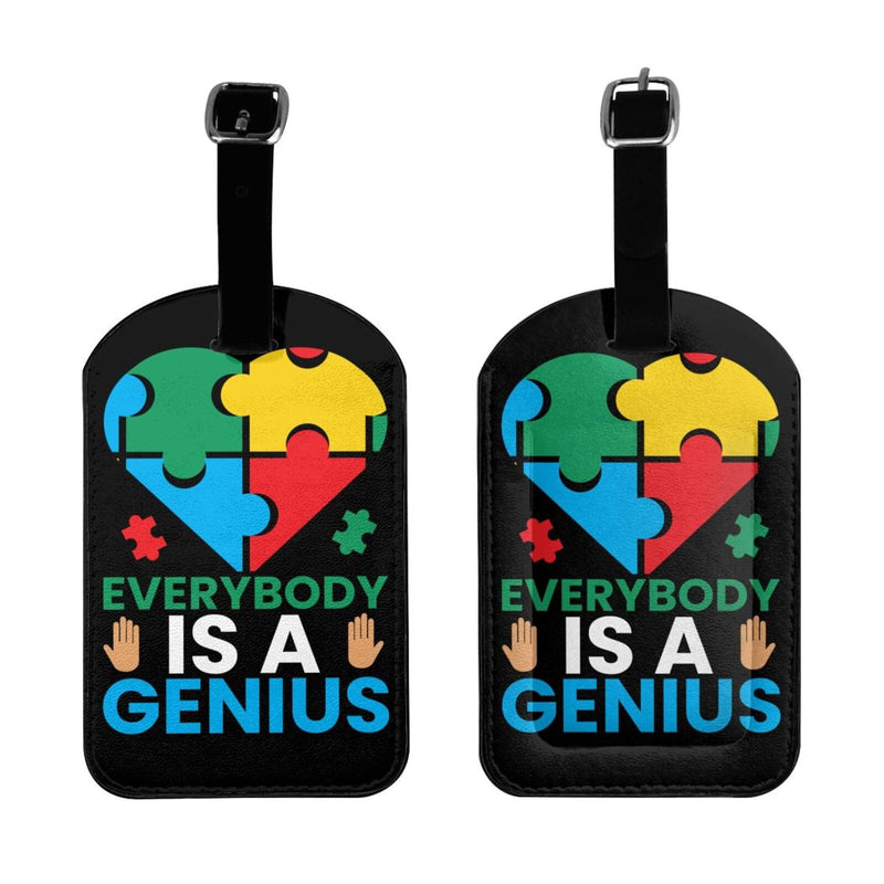 Everybody is A Genius Luggage Tags for Suitcases PU Leahter Luggage Tag with Privacy Cover ID Tags Men Women Cute Travel Bag Luggage Accessories