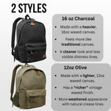 Exos Gear Waxed Canvas Backpack – 20L Bag with Laptop Sleeve & Leather Pulls – Water - Resistant for Work or Travel (Antique Olive - 12oz Waxed Canvas)