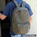 Exos Gear Waxed Canvas Backpack – 20L Bag with Laptop Sleeve & Leather Pulls – Water - Resistant for Work or Travel (Antique Olive - 12oz Waxed Canvas)