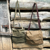 Exos Waxed Canvas Haversack, Bushcraft Shoulder Bag, Canvas Messenger Bag, Water - Resistant and Durable Gardening and Foraging Satchel - 12" x 14", Antique Olive Small