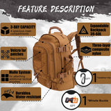 Expandable 40 - 64L Military Tactical Backpack 3 Day Bag Hiking Gym Sport Camping