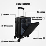 Expandable Top Opening 20 Inch Carry On Luggage with Laptop Compartment – Polycarbonate Hard Shell Suitcase, TSA Lock & Spinner Wheels (Black)