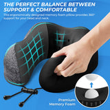 ExploreBliss Travel Pillow, Travel Pillows for Sleeping Airplane, Removable Cover Neck Pillow with Adjustable Clasp, Memory Foam Neck Pillow Set with Eye Mask, Earplugs and Storage Bag (Dark Grey)