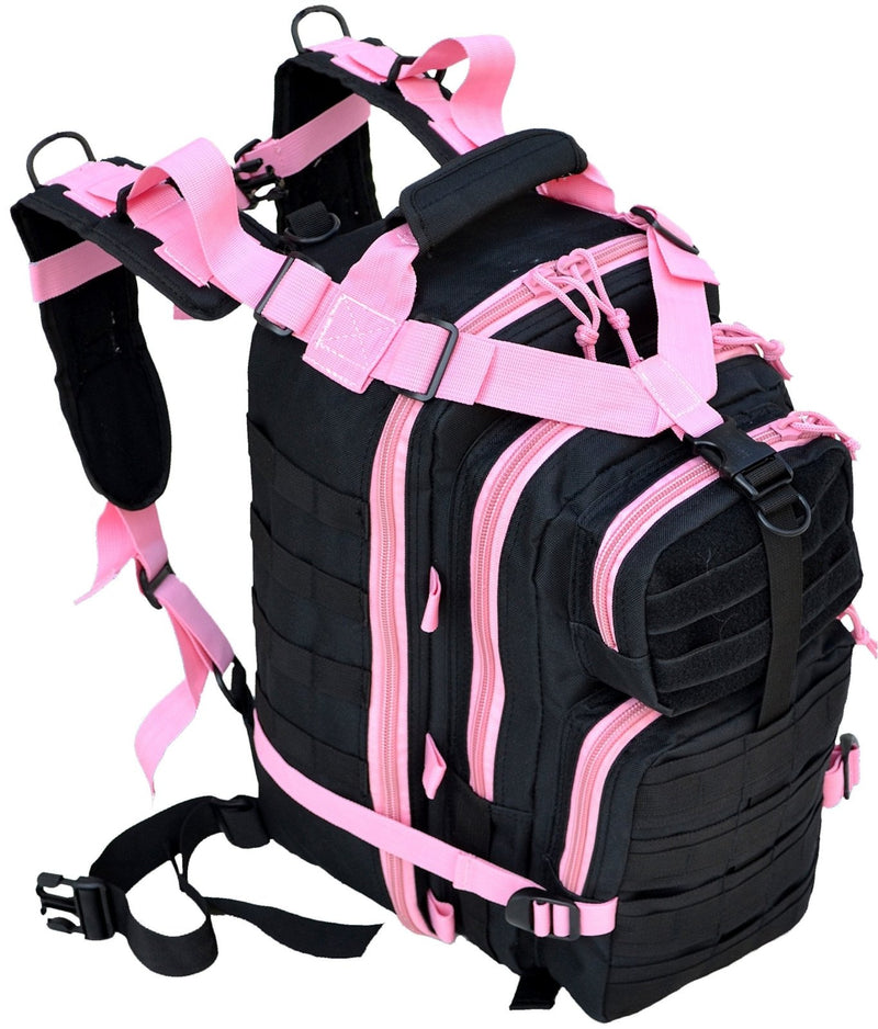 Explorer B3 - PinkExplorer Tactical 72 Hours Combat Rucksack 17 Inch Backpack - Black with Pick Stripes, Black with Pink Strips, 17" X 9" X 11"