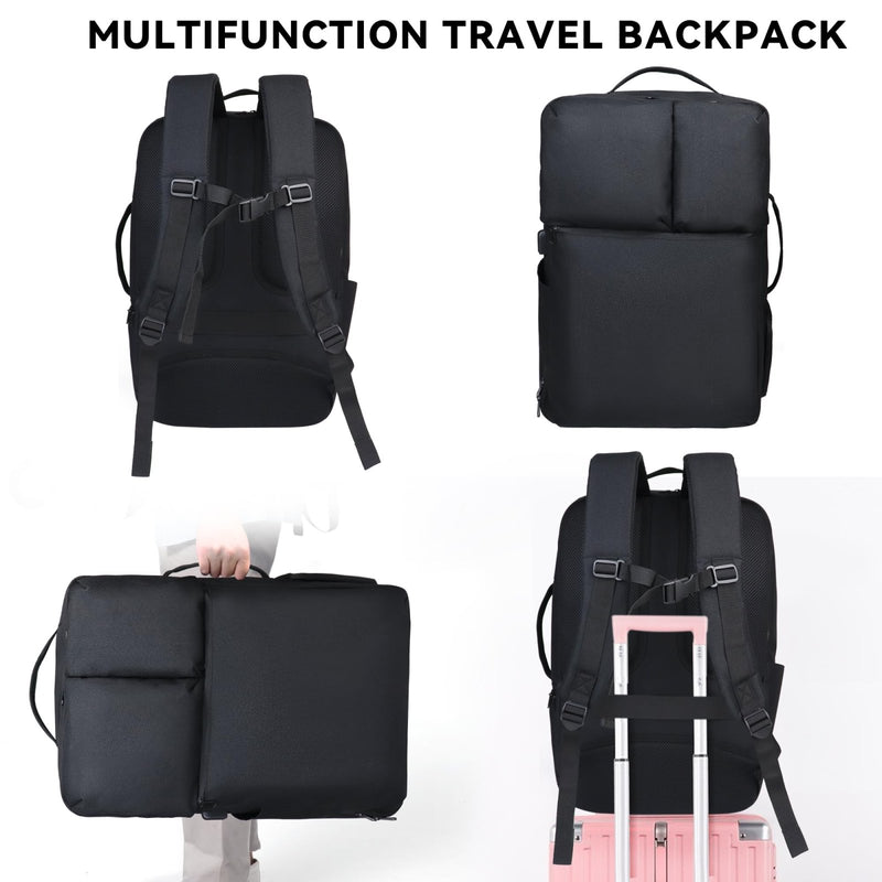 Extra Large 50L Travel Backpack Carry On Flight Approved, Luggage Backpack with Shoes Pouch, Suitcase Backpacks With 3 Packing Cubes, Personal Item Travel Bag, Black