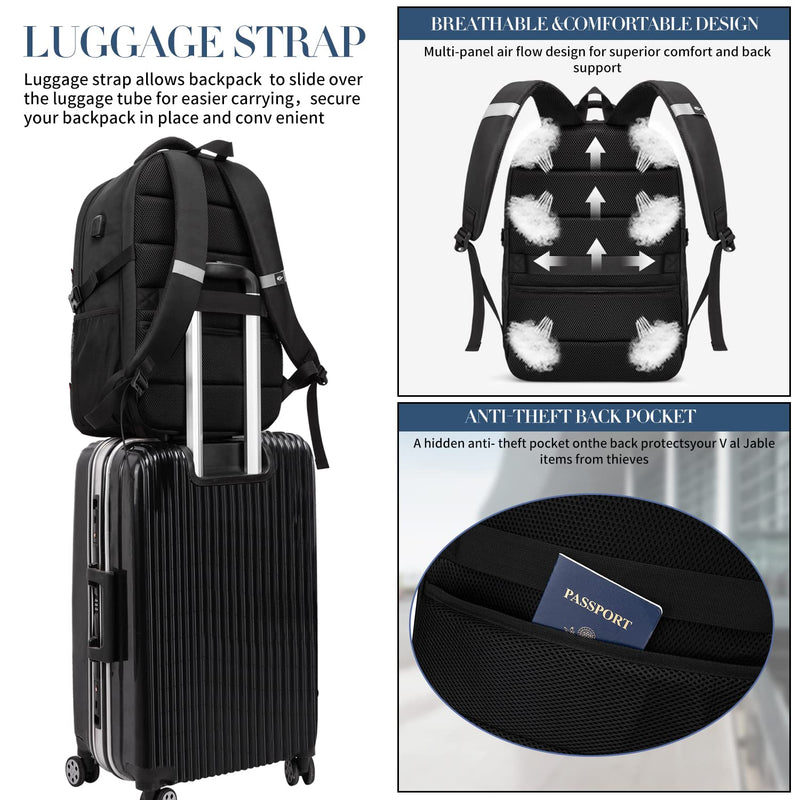 Extra Large Backpack for Men 55L,18.4Inch Travel Laptop Backpack with USB Charging Port Business Flight Approved Carry On Backpack,TSA Big Capacity Heavy Duty Computer Bag College Bookbag,Black